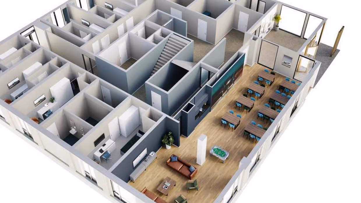 3-D-animatie van legeringsgebouw.