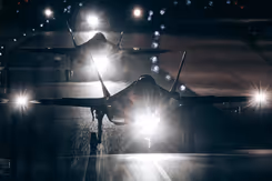 Gevechtsvliegtuigen in het donker.