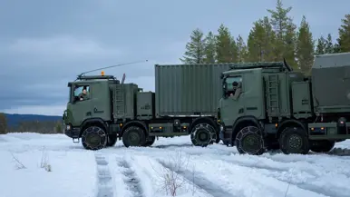 Scania in de sneeuw. 