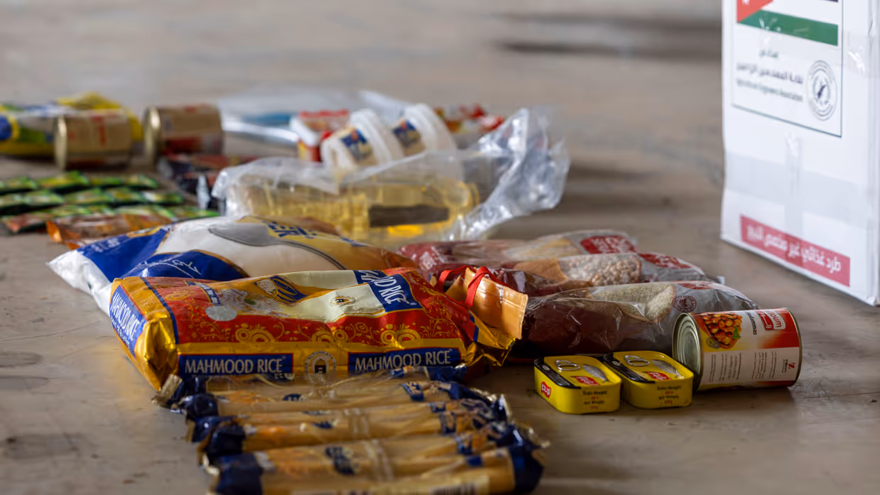 Voedselwaar dat verzonden wordt naar Gaza.