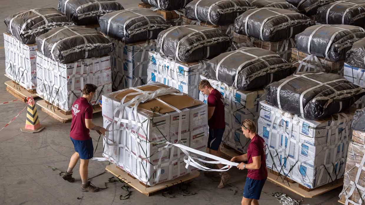 Een overzicht van pallets in het magazijn die ingeladen kunnen worden.