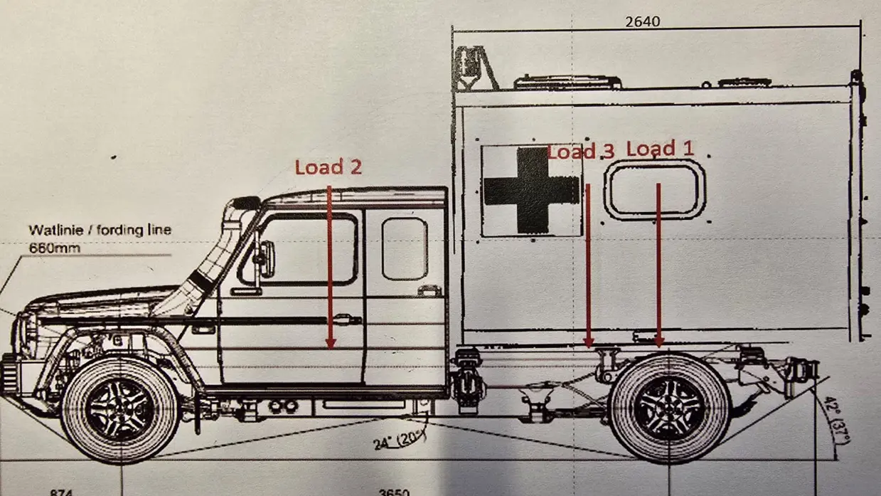 Een technische tekening van het zijaanzicht van de Wolf. 