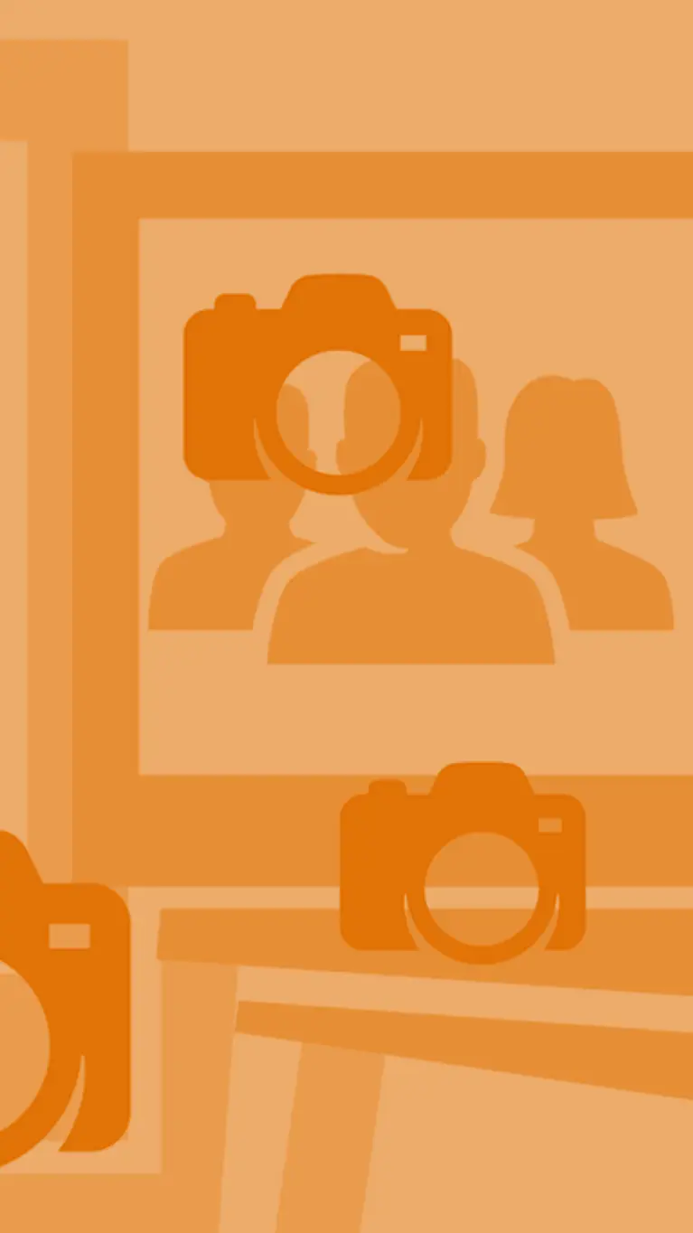 Gestyleerde afbeelding van flitsende camera's in oranje.