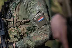 Embleem Nationale Reserve op het uniform van een reservist.