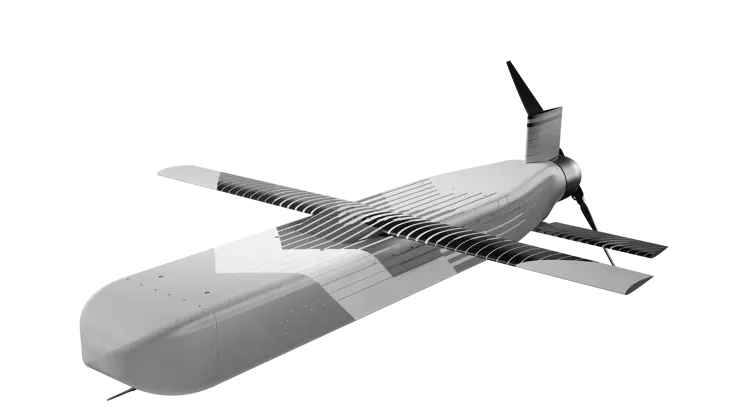 Computertekening van een gestroomlijnde onderwaterdrone.