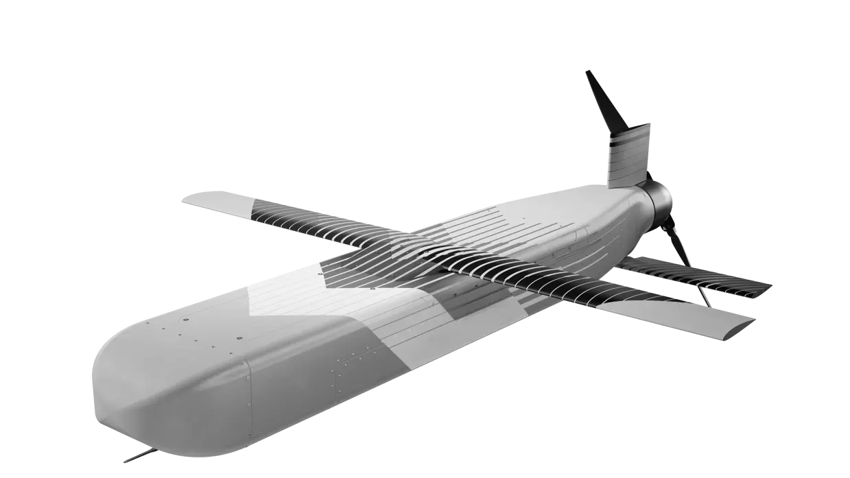 Computertekening van een gestroomlijnde onderwaterdrone.