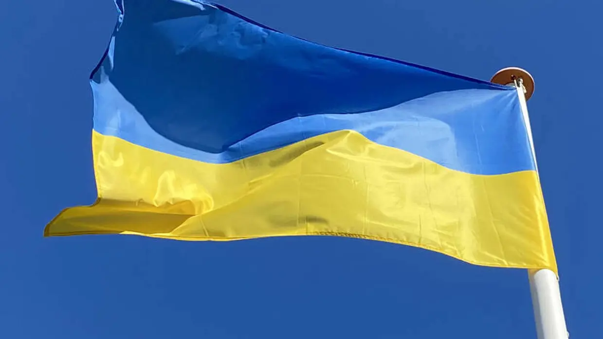 Vlag Oekraïene met horizontale blauwe baan en daaronder een gele baan.