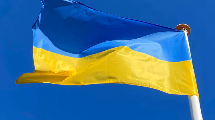 Vlag Oekraïene met horizontale blauwe baan en daaronder een gele baan.