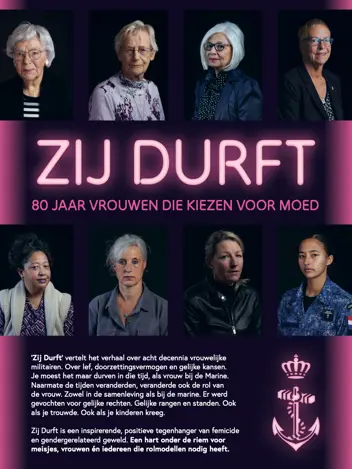 Aankondigingsposter van het evenement met portretten van 8 vrouwen.